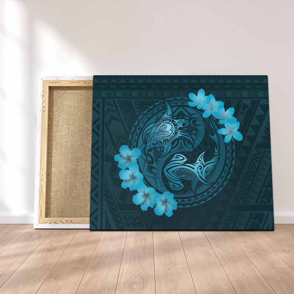 Hawaii Yin Yang Turtle Shark Hibiscus Plumeria Canvas - Pastel - AH Canvas Poly-cotton - Polynesian Pride