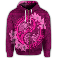 Hawaii Yin Yang Turtle Shark Hibiscus Plumeria Zip Hoodie Pink - Polynesian Pride