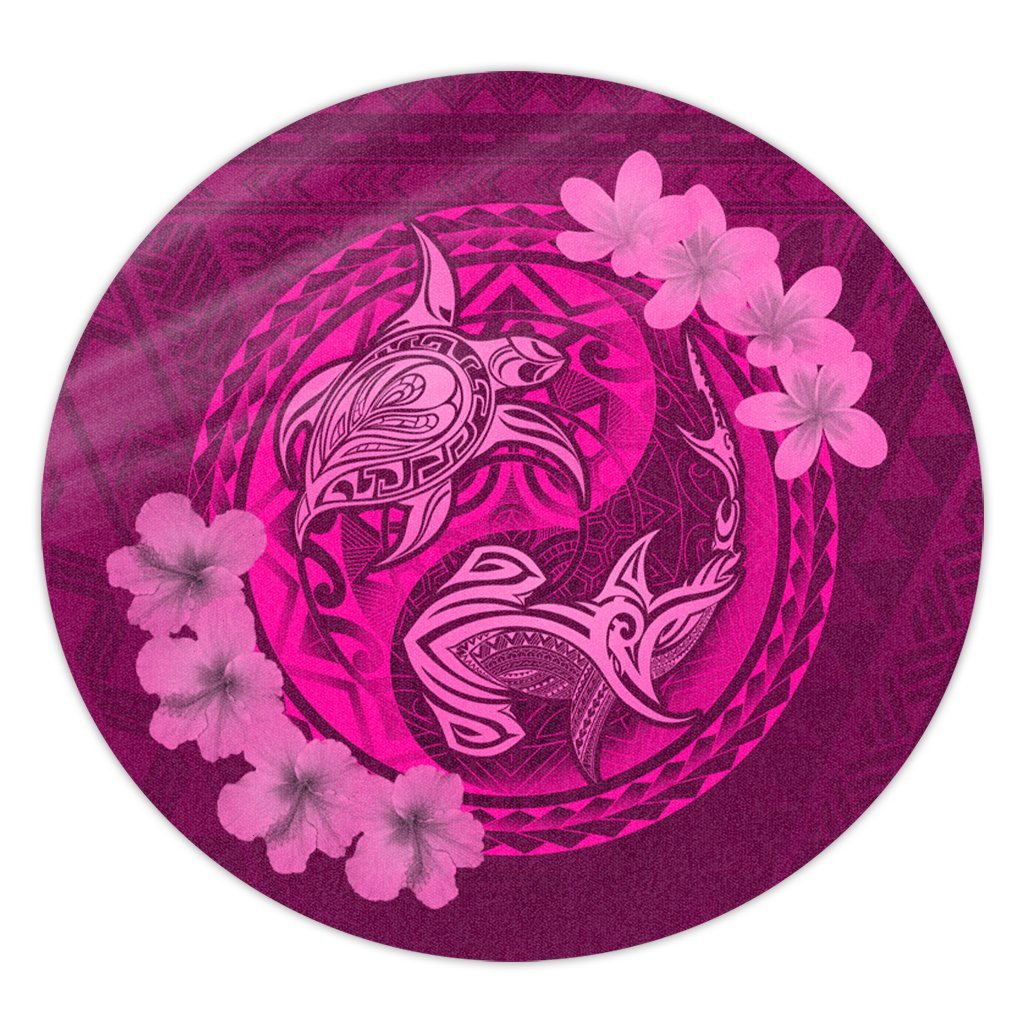 Hawaii Yin Yang Turtle Shark Hibiscus Plumeria Round Carpet - Pink - AH Round Carpet Luxurious Plush - Polynesian Pride