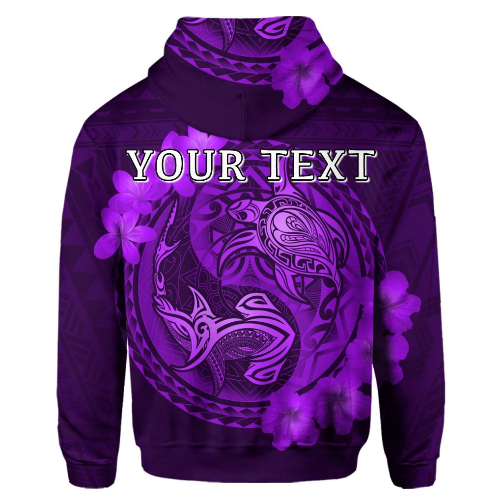 Custom Hawaii Yin Yang Turtle Shark Hibiscus Plumeria Hoodie Purple - Polynesian Pride