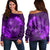 Hawaii Yin Yang Turtle Shark Hibiscus Plumeria Women's Off Shoulder Sweater - Purple - AH Black - Polynesian Pride