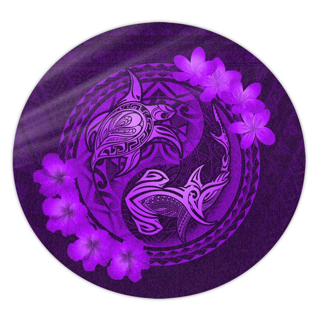 Hawaii Yin Yang Turtle Shark Hibiscus Plumeria Round Carpet - Purple - AH Round Carpet Luxurious Plush - Polynesian Pride