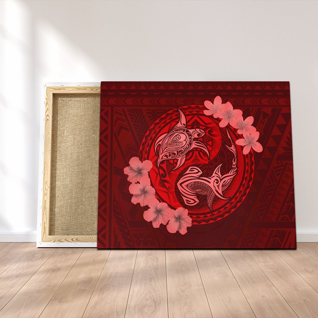 Hawaii Yin Yang Turtle Shark Hibiscus Plumeria Canvas - Red - AH Canvas Poly-cotton - Polynesian Pride