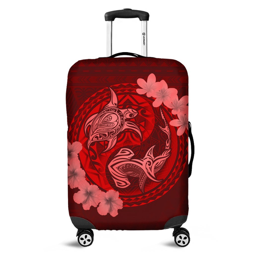 Hawaii Yin Yang Turtle Shark Hibiscus Plumeria Luggage Covers - Red - AH Black - Polynesian Pride