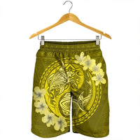 Hawaii Yin Yang Turtle Shark Hibiscus Plumeria Men's Shorts - Yellow - AH - Polynesian Pride