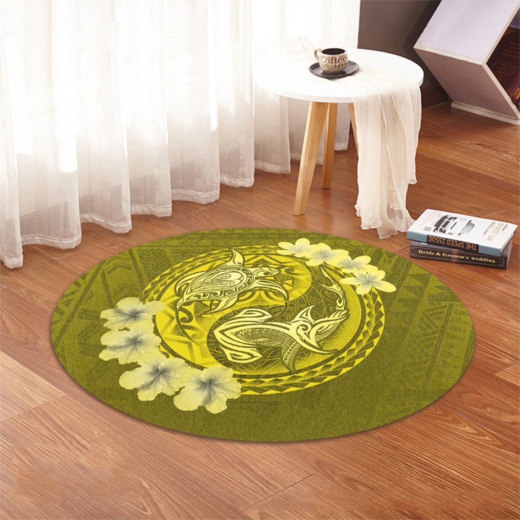 Hawaii Yin Yang Turtle Shark Hibiscus Plumeria Round Carpet - Yellow - AH - Polynesian Pride