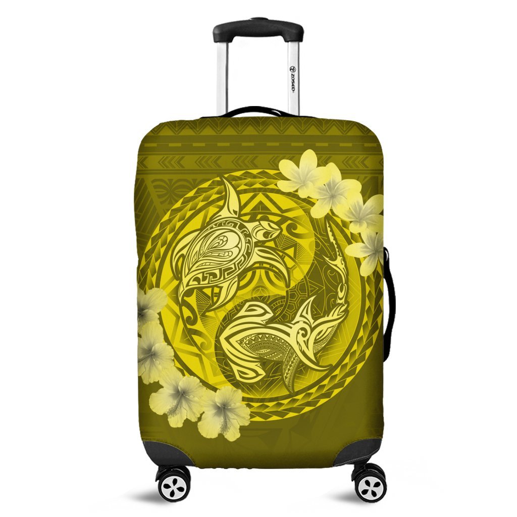 Hawaii Yin Yang Turtle Shark Hibiscus Plumeria Luggage Covers - Yellow - AH Black - Polynesian Pride