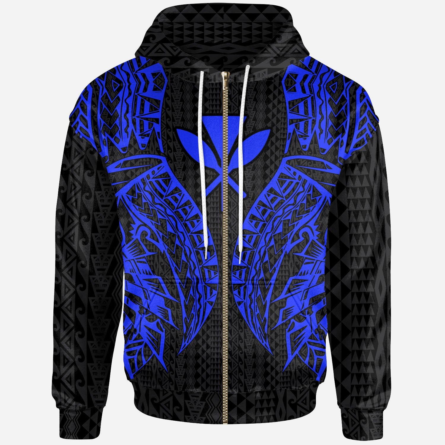 Hawaii Zip up Hoodie Polynesian Lion Head Blue Style Unisex Blue - Polynesian Pride