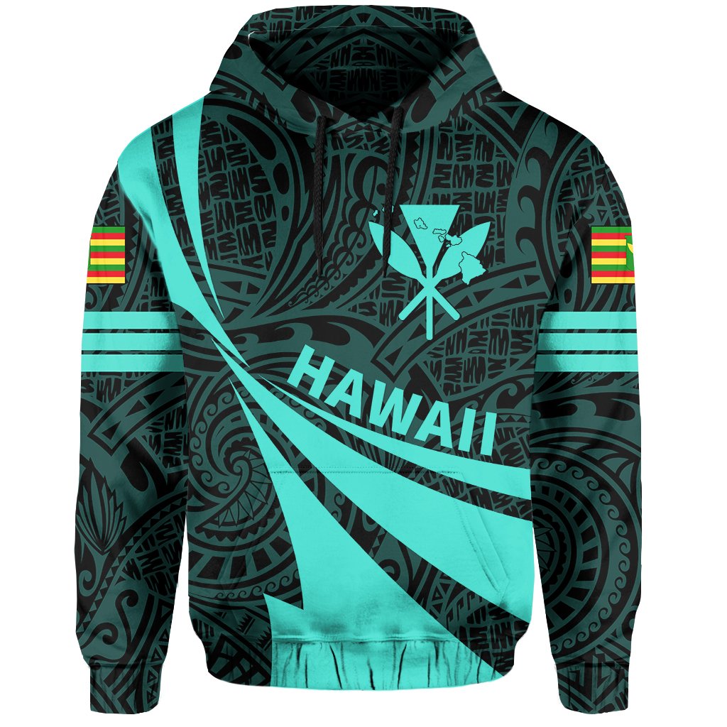 Kanaka Polynesian Hoodie Turquoise Doma Style - Polynesian Pride