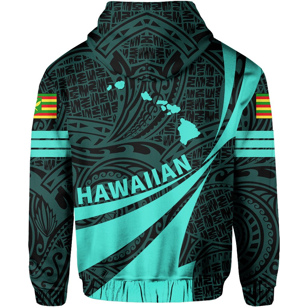 Kanaka Polynesian Zipper Hoodie Turquoise Doma Style - Polynesian Pride