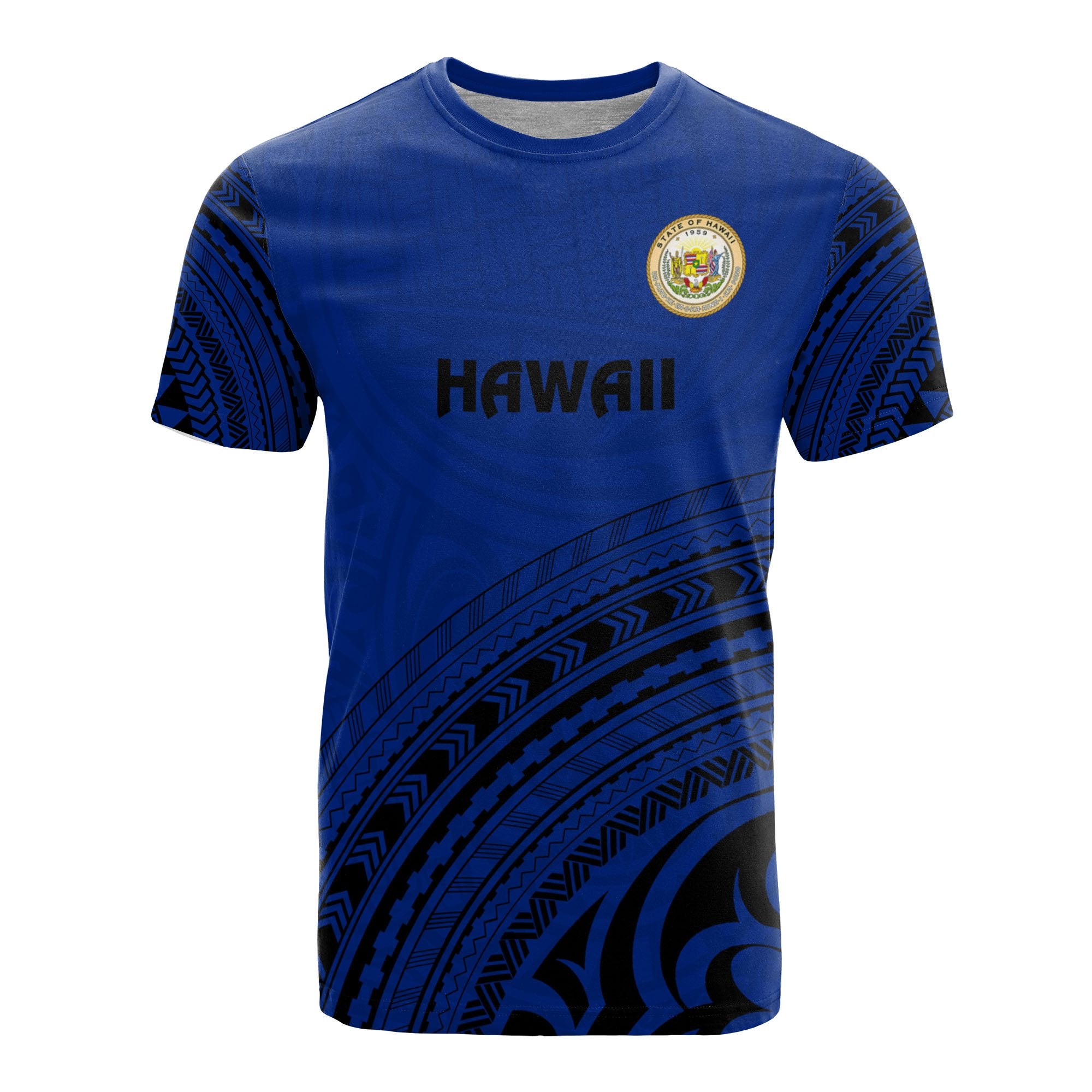 Hawaii All Over T Shirt Hawaii Seal Polynesian Tribal Blue Version Unisex Blue - Polynesian Pride