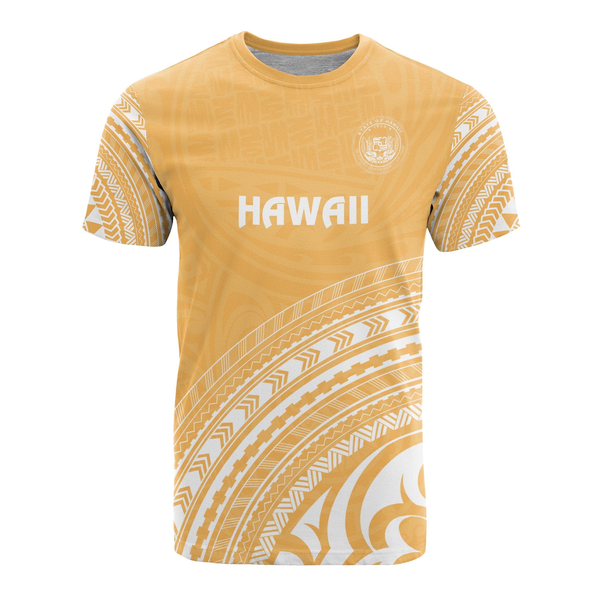 Hawaii All Over T Shirt Hawaii Seal Polynesian Tribal Gold Version Unisex Yellow - Polynesian Pride