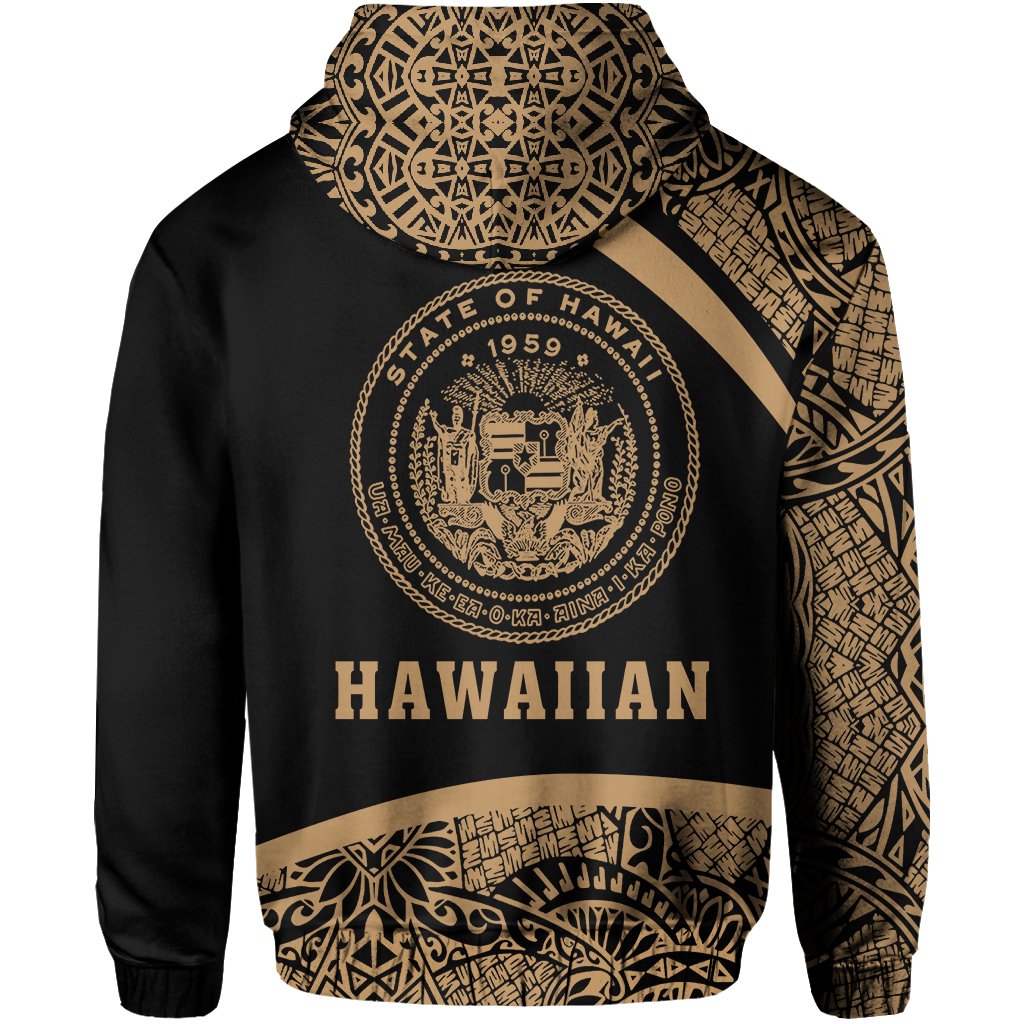 Hawaii Polynesian Zipper Hoodie Gold Round Style - Polynesian Pride