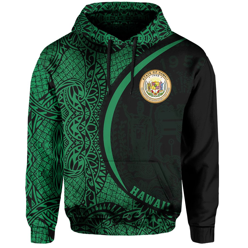 Hawaii Polynesian Hoodie Green Round Style - Polynesian Pride