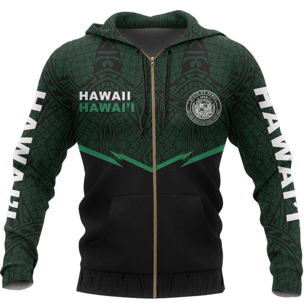 Hawaii Polynesian Zipper Hoodie Green Energy Style - Polynesian Pride