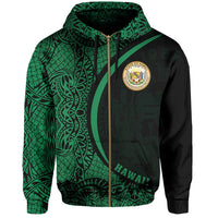 Hawaii Polynesian Zipper Hoodie Green Round Style - Polynesian Pride
