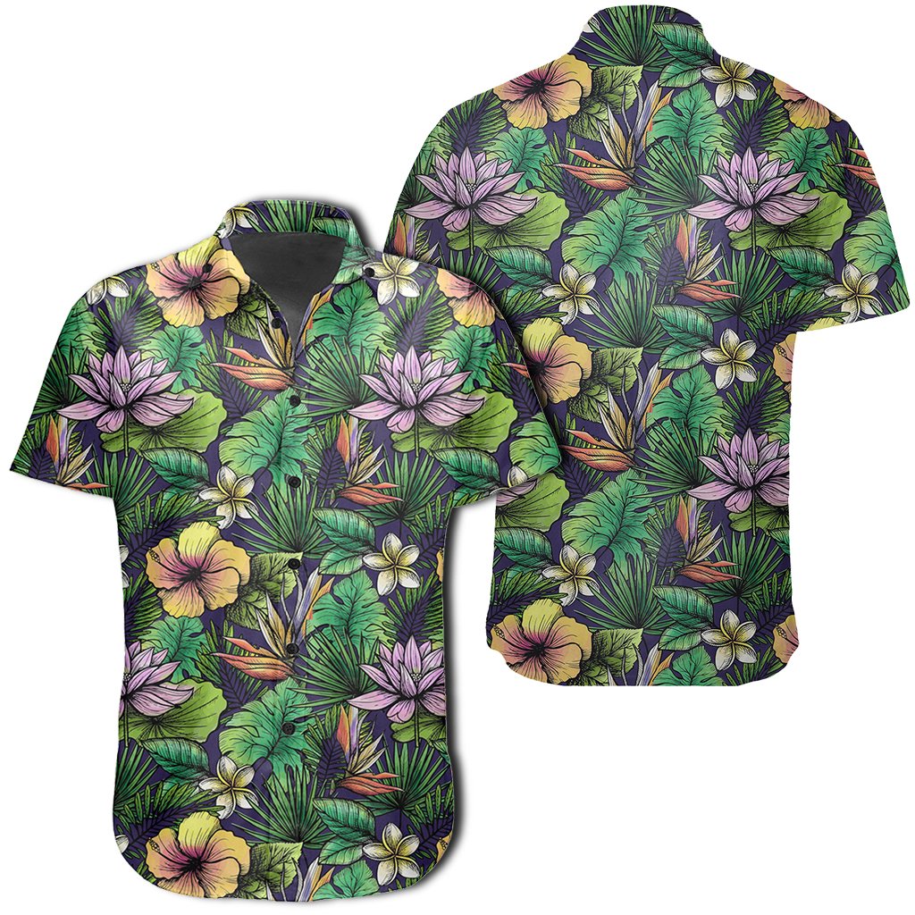 Hawaiian Shirt - Hibiscus And Plumeria Green Shirt Unisex Black - Polynesian Pride