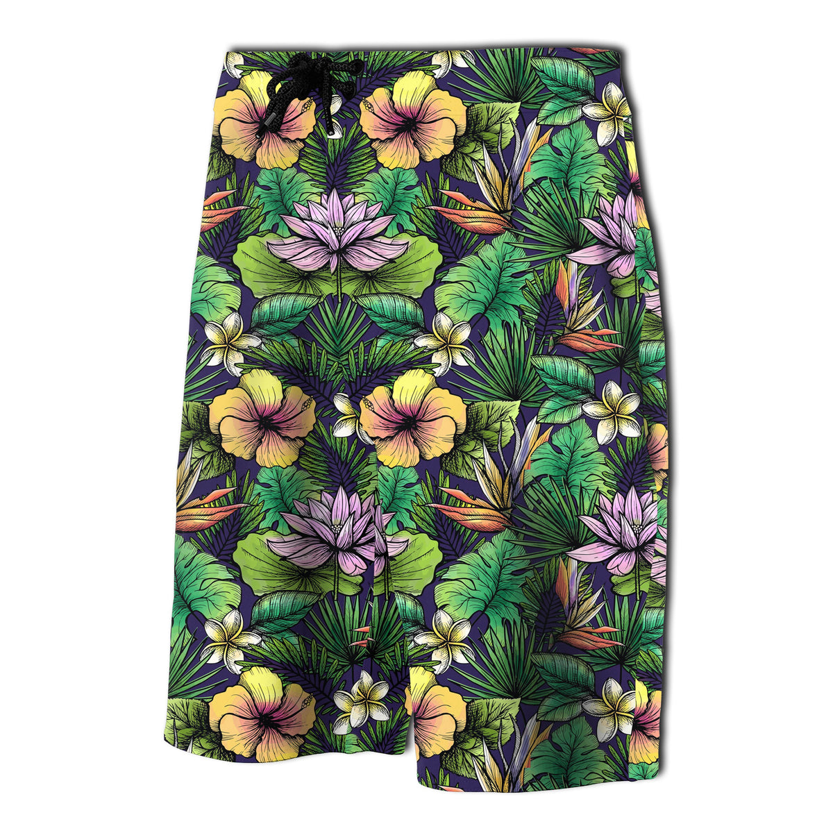 Hawaii Hibiscus And Plumeria Green Board Shorts - Polynesian Pride