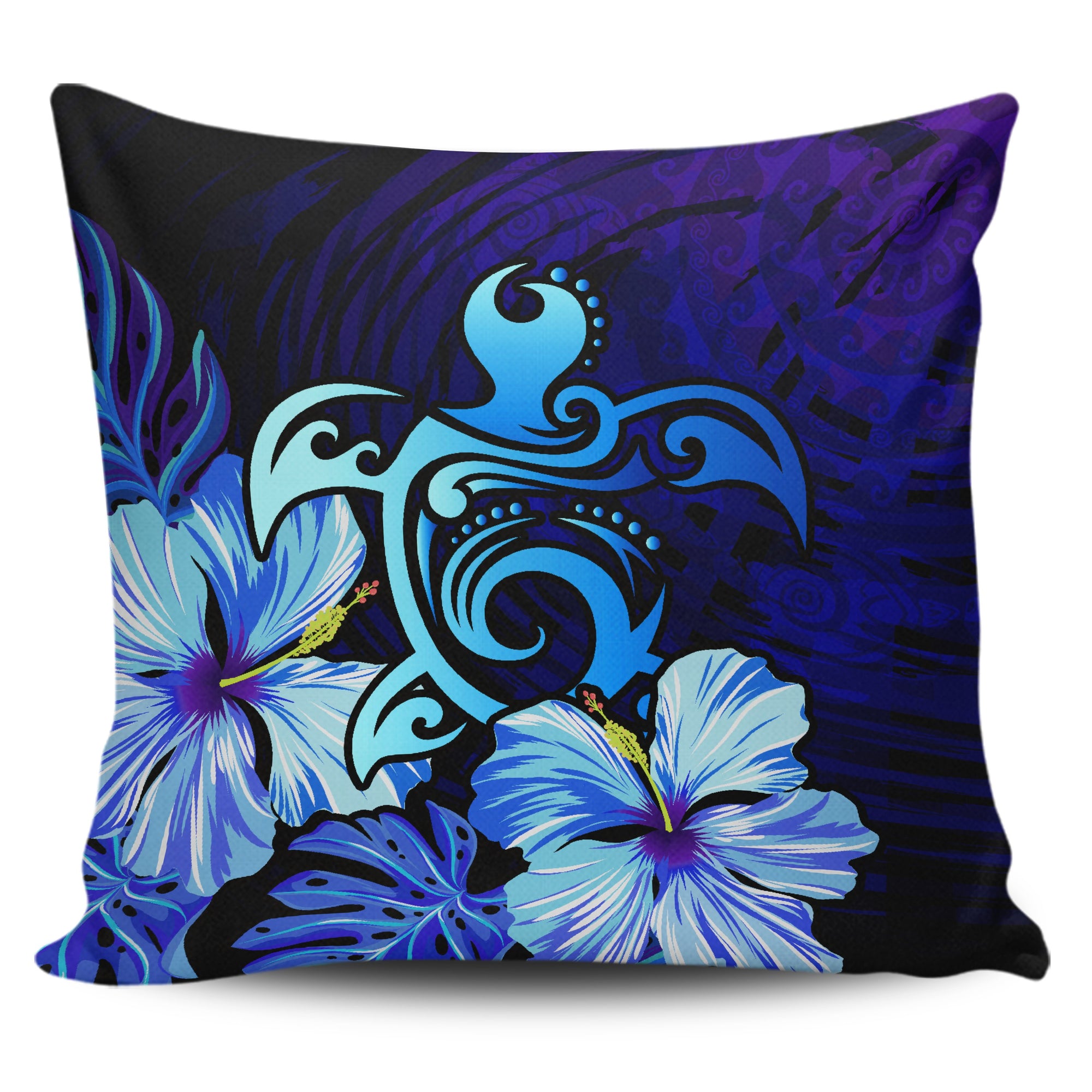 Hawaii Hibiscus Tropical Deap Ocean Turtle Sea Pillow Covers One Size Zippered Pillow Case 18"x18"(Twin Sides) Blue - Polynesian Pride