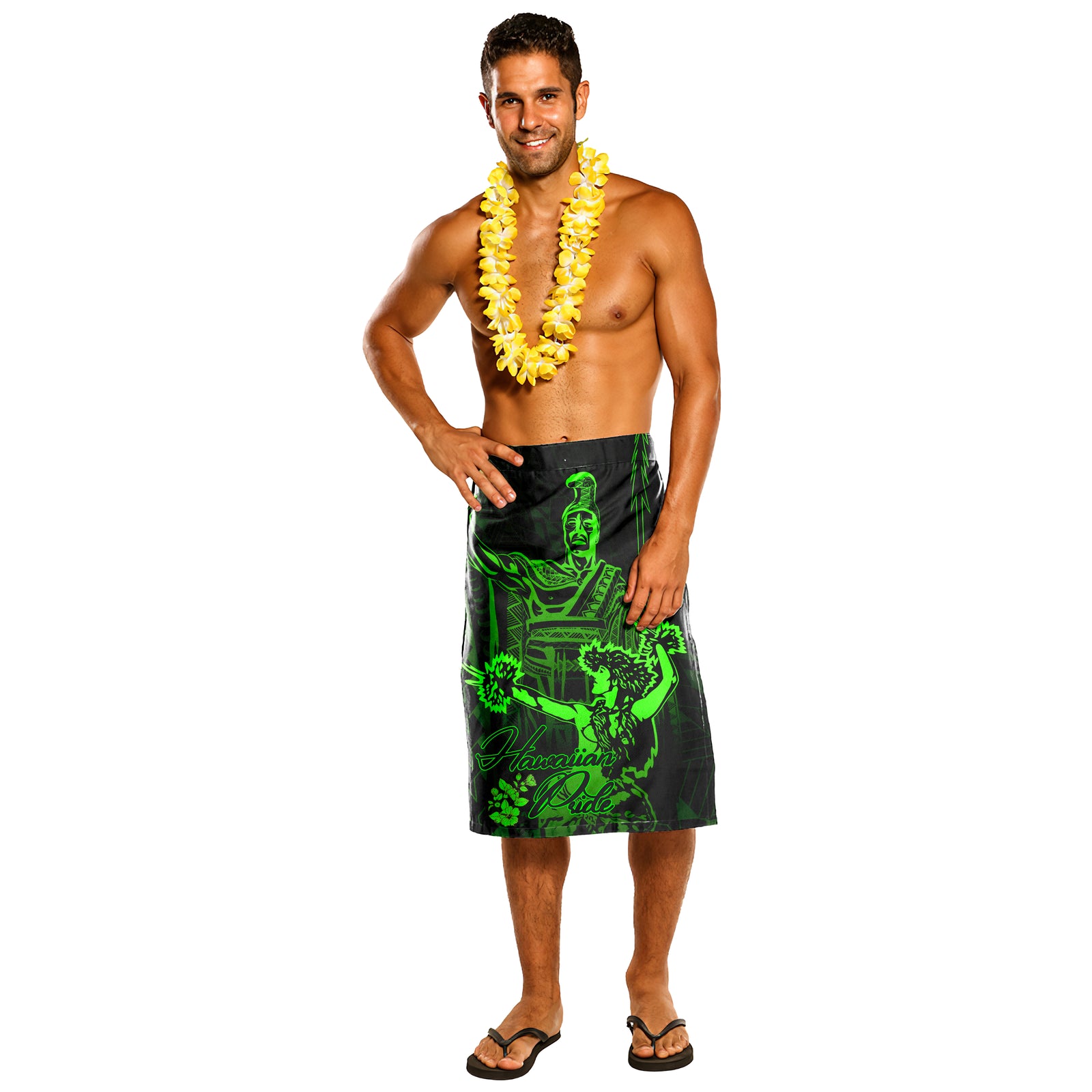 Hawaii Lavalava - King Of Hawaii With Hawaiian Girls One Size Black - Polynesian Pride