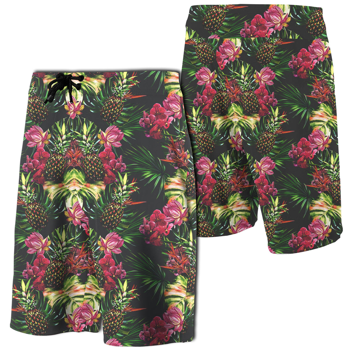 Hawaii Palm Leaves Pineapples Jungle Leaf Board Shorts Men Green - Polynesian Pride