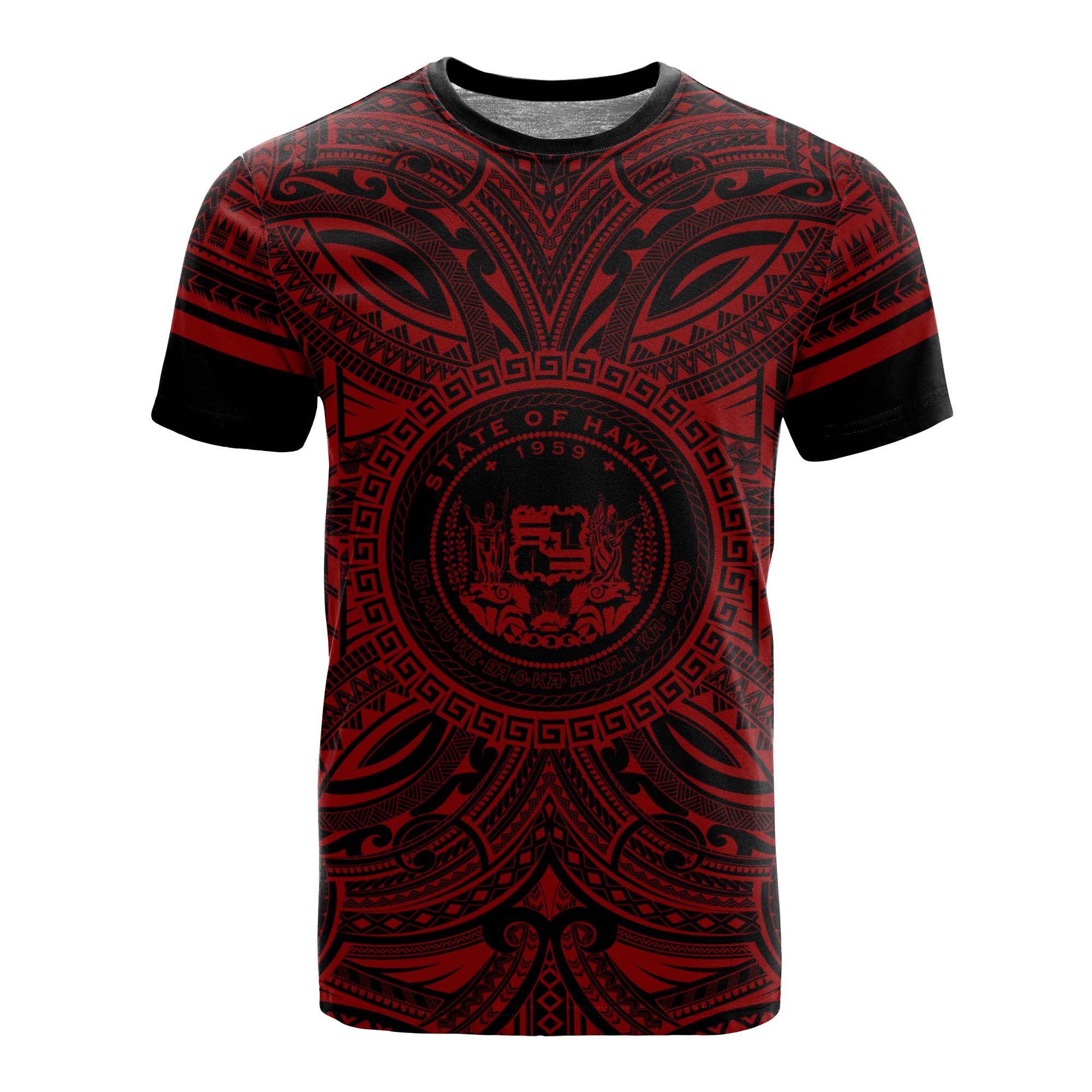 Hawaii T Shirt Hawaii Coat of Arms Polynesian Red Black Unisex Red - Polynesian Pride