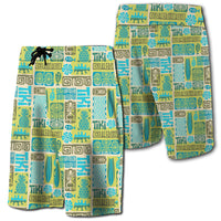 Hawaii Seamless Exotic Tiki Pattern Board Shorts Men Green - Polynesian Pride