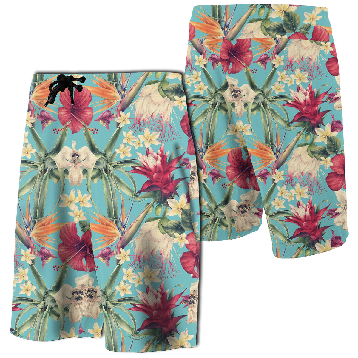 Hawaii Seamless Floral Pattern With Tropical Hibiscus Board Shorts Men Blue - Polynesian Pride