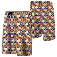 Hawaii Seamless Tropical Flower Plant And Leaf Pat Board Shorts Men Red - Polynesian Pride