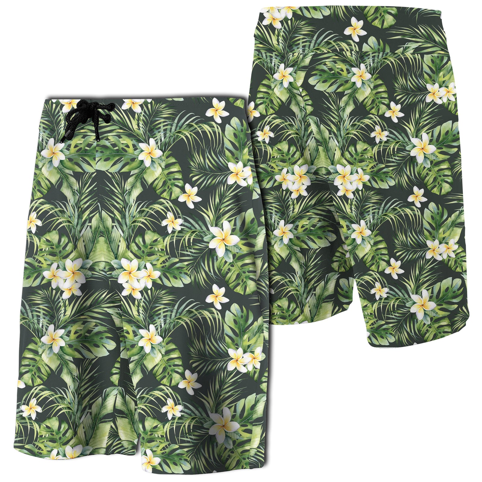 Hawaii Summer Plumerias Flowers Palm Tree Monstera Board Shorts Men Green - Polynesian Pride