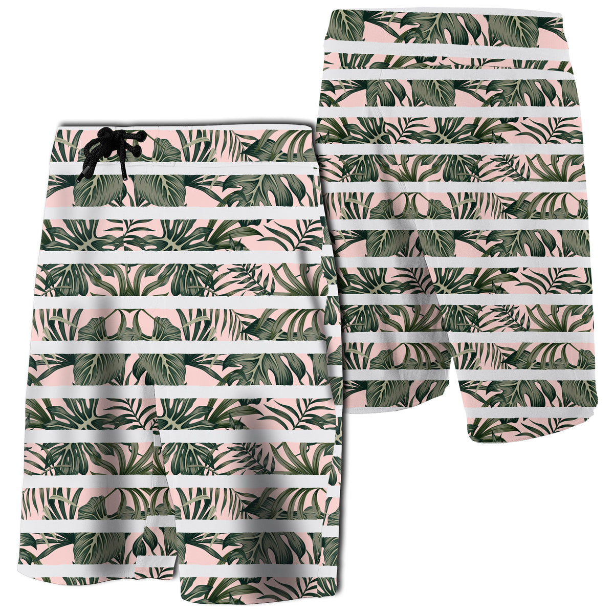 Hawaii Tropical Dark Green Leaves Seamless Board Shorts Men White - Polynesian Pride