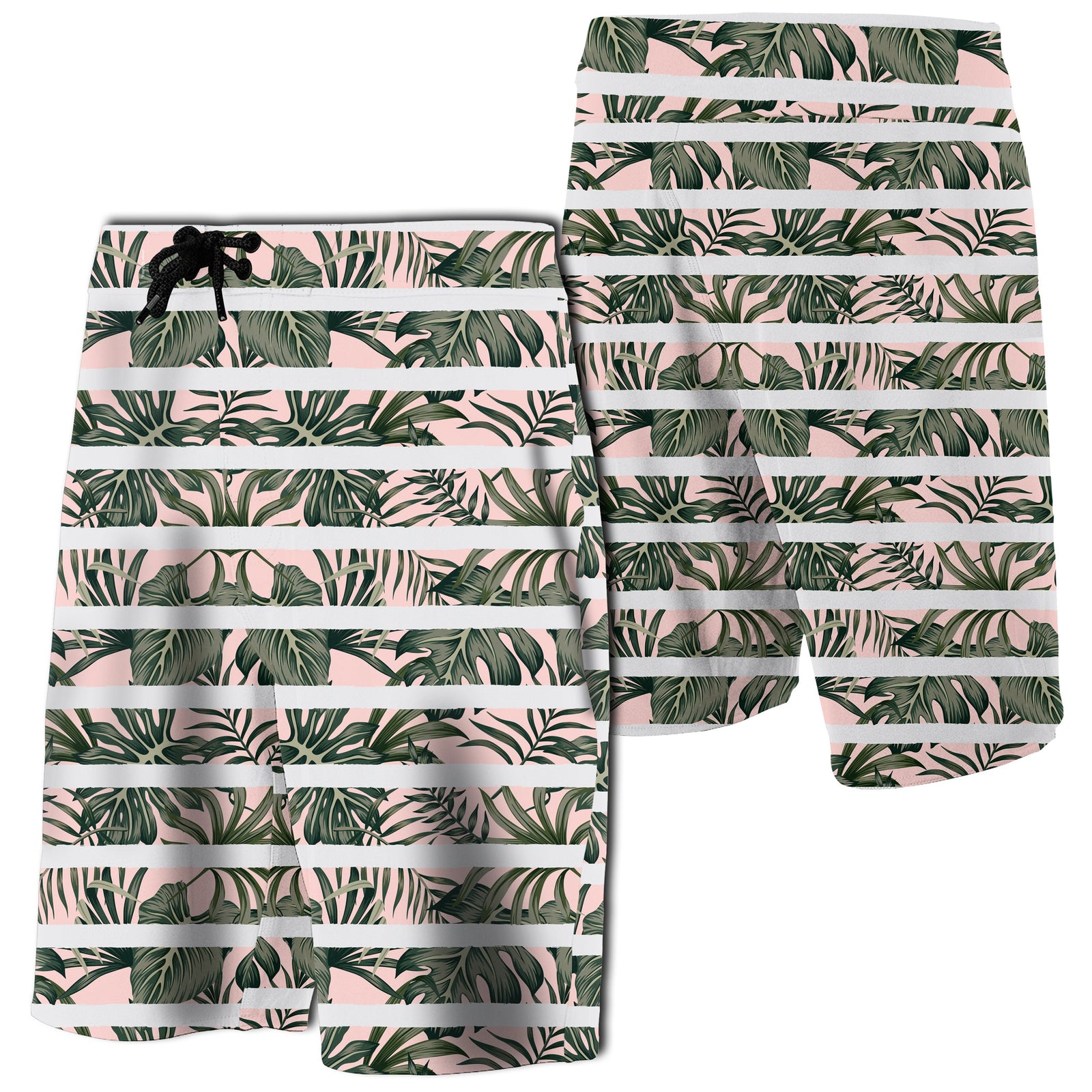 Hawaii Tropical Dark Green Leaves Seamless Board Shorts Men White - Polynesian Pride