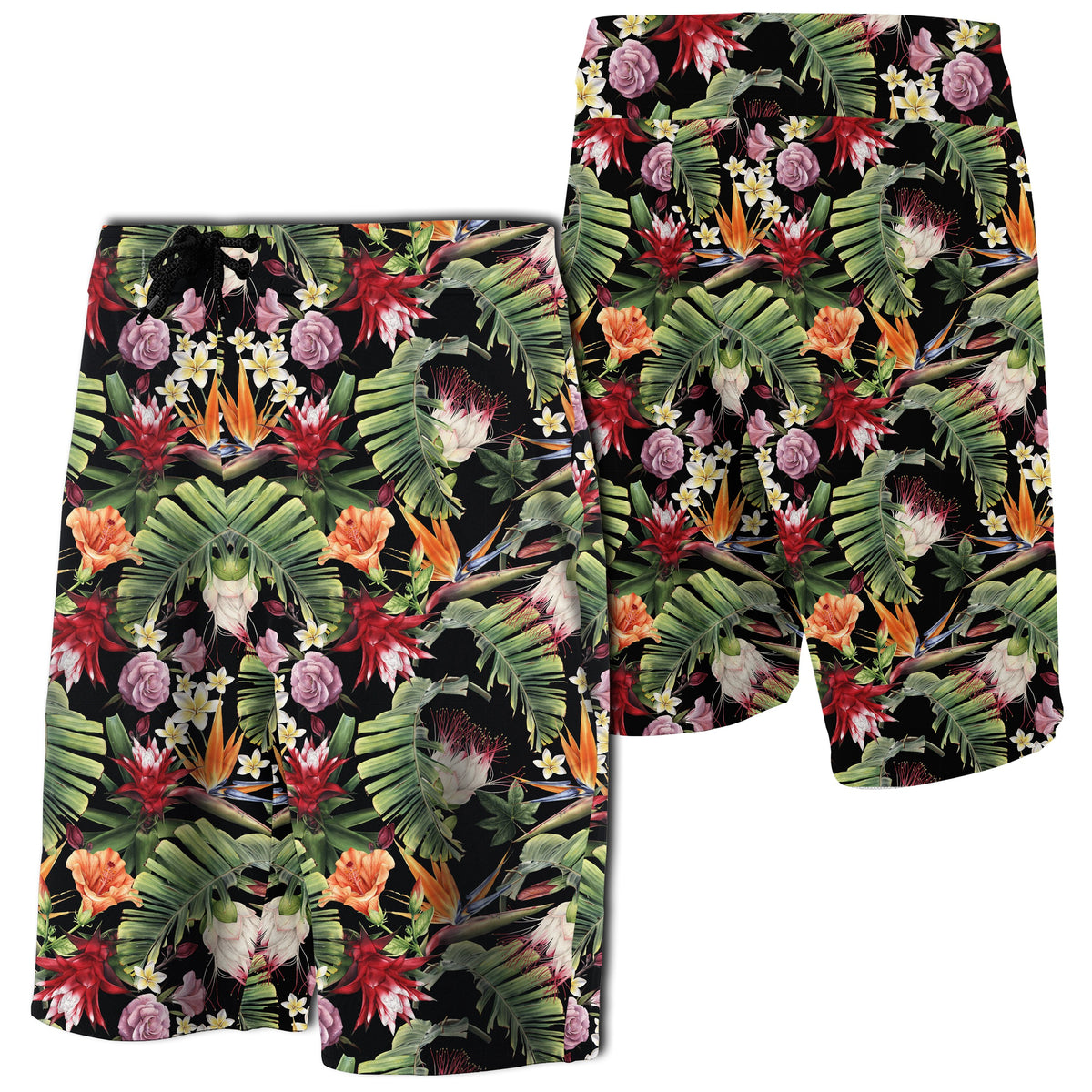 Hawaii Tropical Flowers Watercolor Board Shorts Men Green - Polynesian Pride
