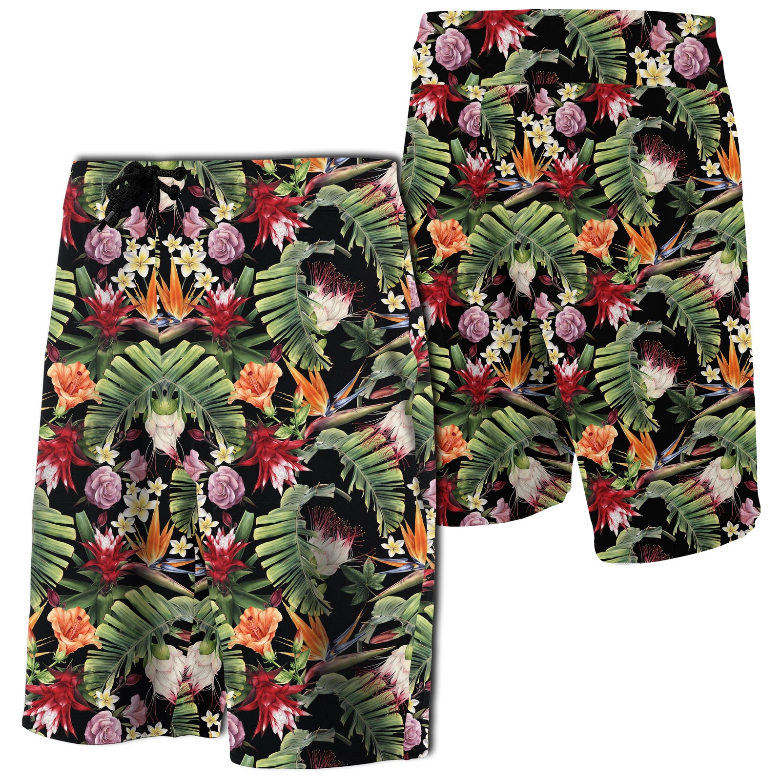 Hawaii Tropical Flowers Watercolor Board Shorts Men Green - Polynesian Pride