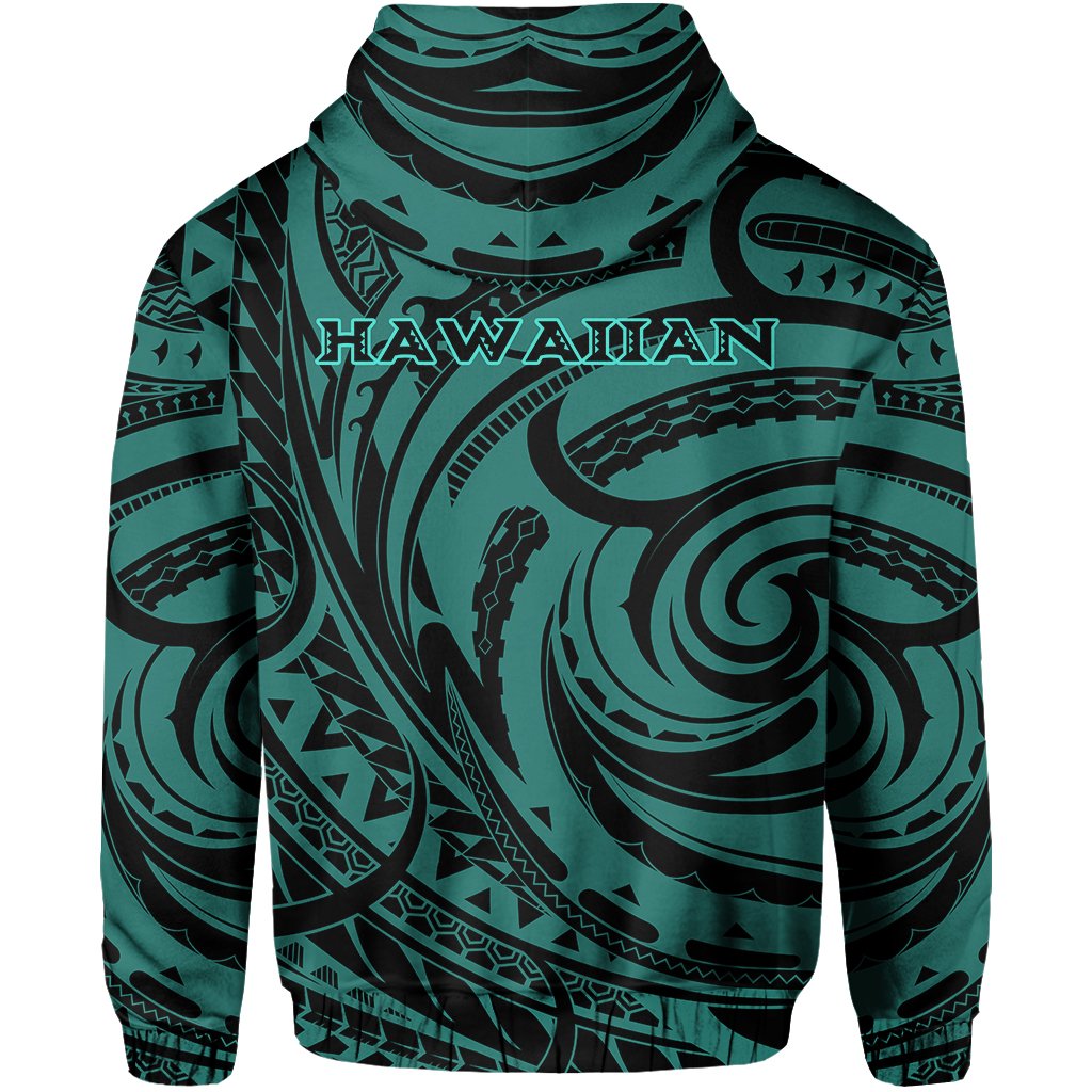 Kakau Turquoise Hawaii Warrior Football Hoodie (Zip) - Polynesian Pride