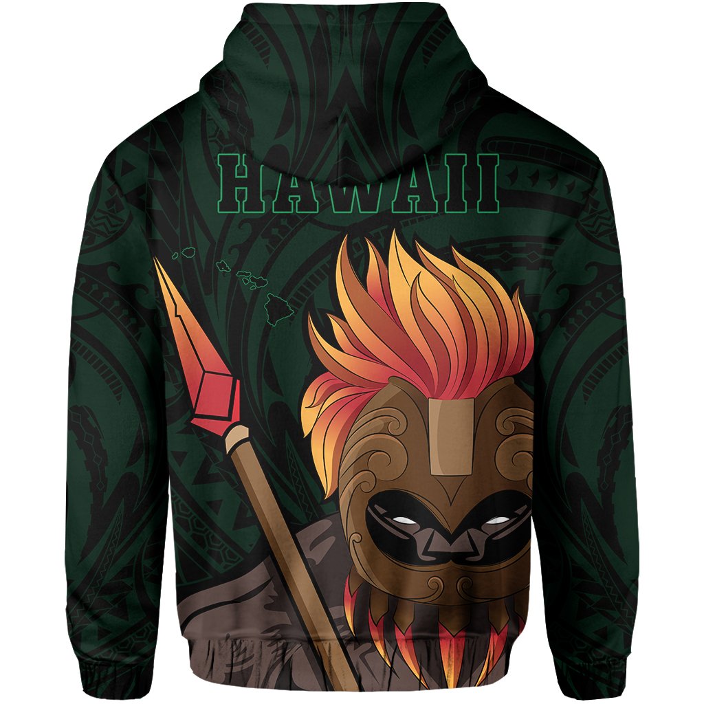 Hawaii Polynesia Legend Green Kanaka Warrior Hoodie (Zip) - Polynesian Pride