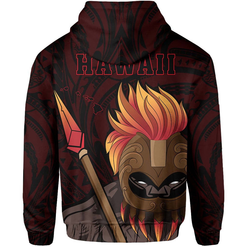 Hawaii Polynesia Legend Red Kanaka Warrior Hoodie (Zip) - Polynesian Pride