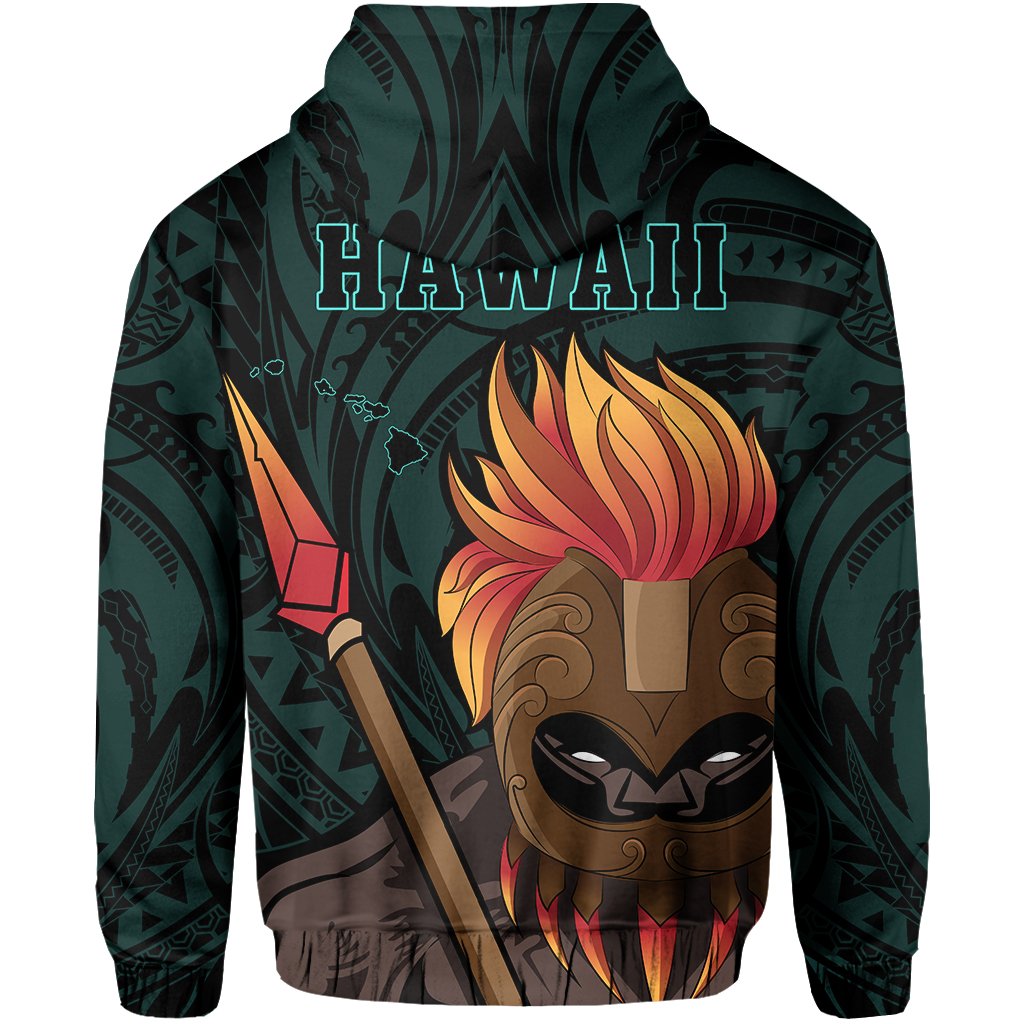 Hawaii Polynesia Legend Turquoise Kanaka Warrior Hoodie (Zip) - Polynesian Pride