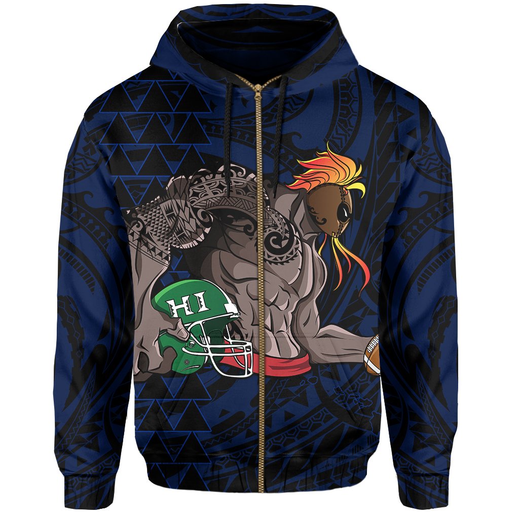 Kakau Blue Hawaii Warrior Football Hoodie (Zip) - Polynesian Pride