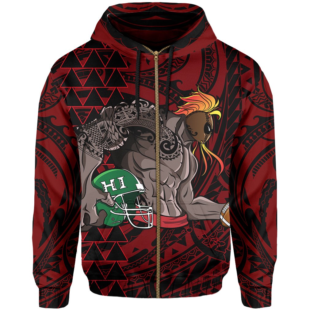 Kakau Red Hawaii Warrior Football Hoodie (Zip) - Polynesian Pride