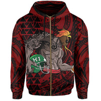 Kakau Red Hawaii Warrior Football Hoodie (Zip) - Polynesian Pride