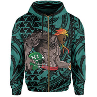 Kakau Turquoise Hawaii Warrior Football Hoodie (Zip) - Polynesian Pride
