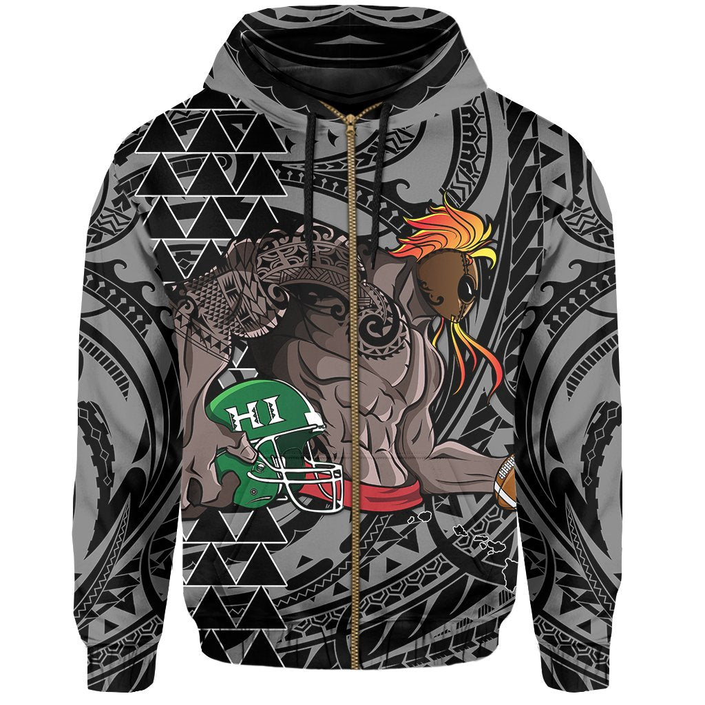 Kakau White Hawaii Warrior Football Hoodie (Zip) - Polynesian Pride