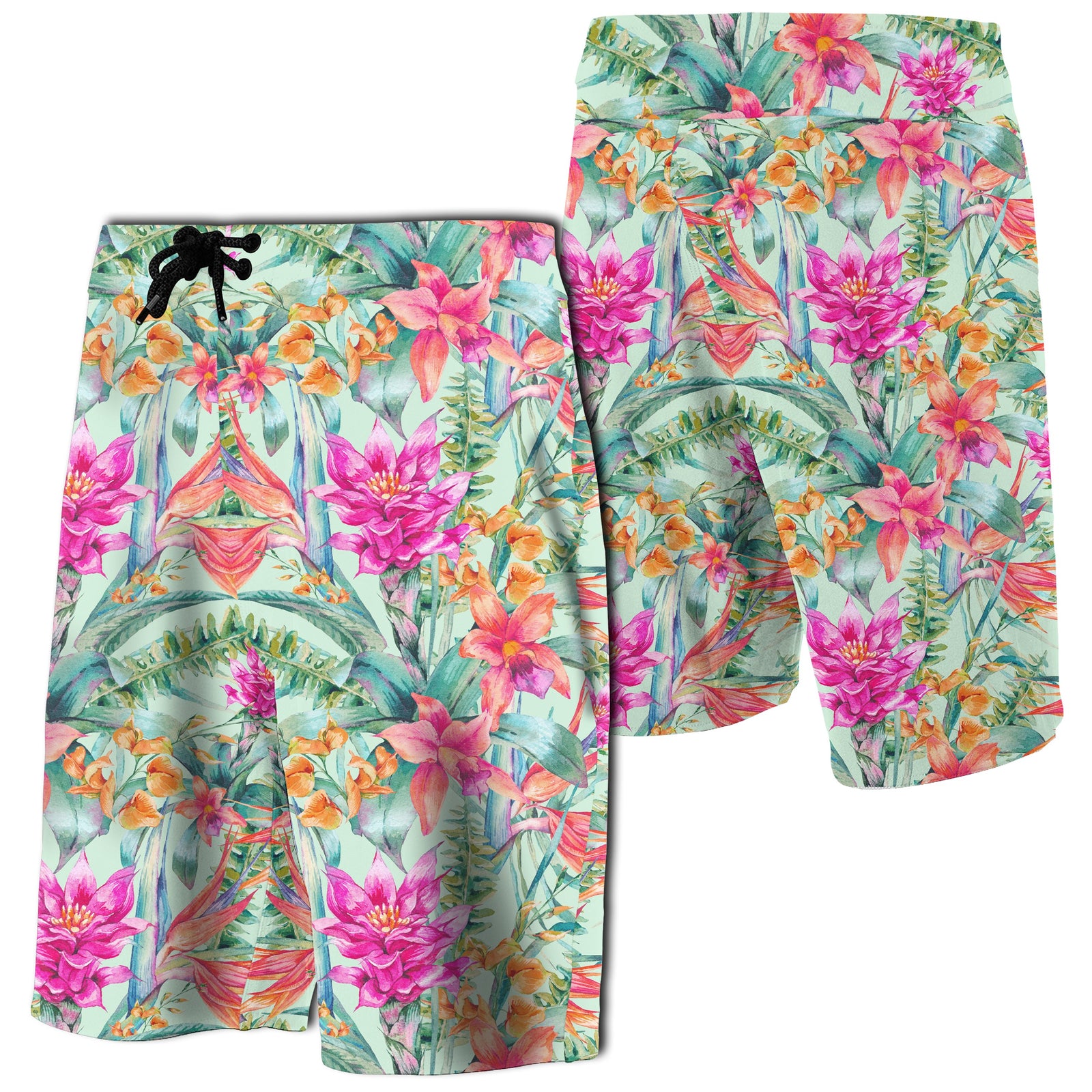 Hawaii Watercolor Vintage Floral Tropical Bird Board Shorts Men Blue - Polynesian Pride