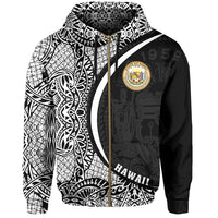 Hawaii Polynesian Zipper Hoodie White Round Style - Polynesian Pride