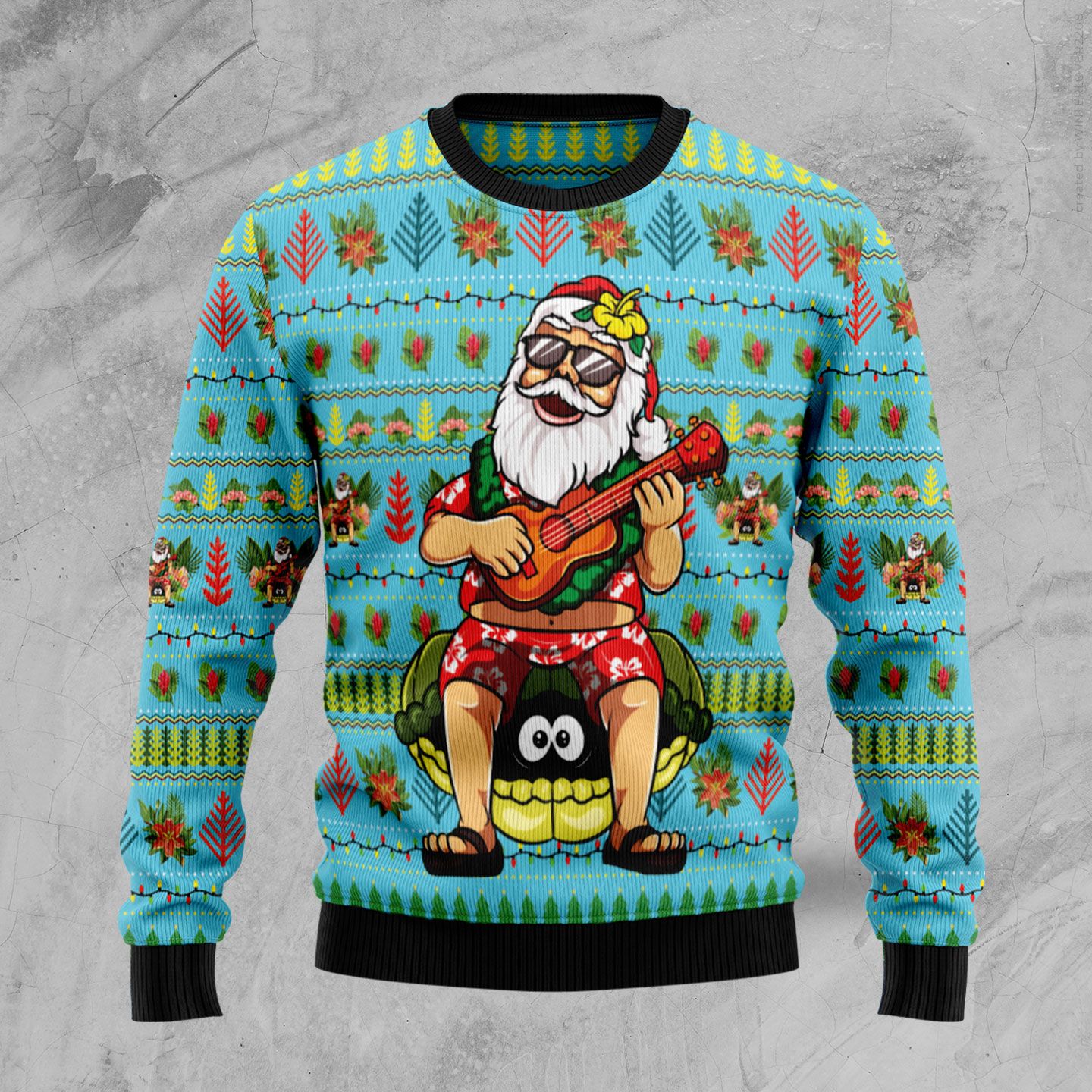 Hawaii Sweatshirt - Santa and Ukulele Christmas Sweatshirt Ugly Style - AH Unisex Blue - Polynesian Pride