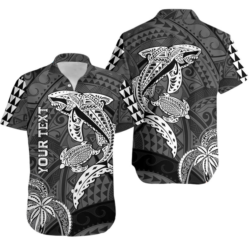 (Custom Personalised) Hawaii Hawaiian Shirt Shark and Turtle Mix Kakau LT9 Black - Polynesian Pride