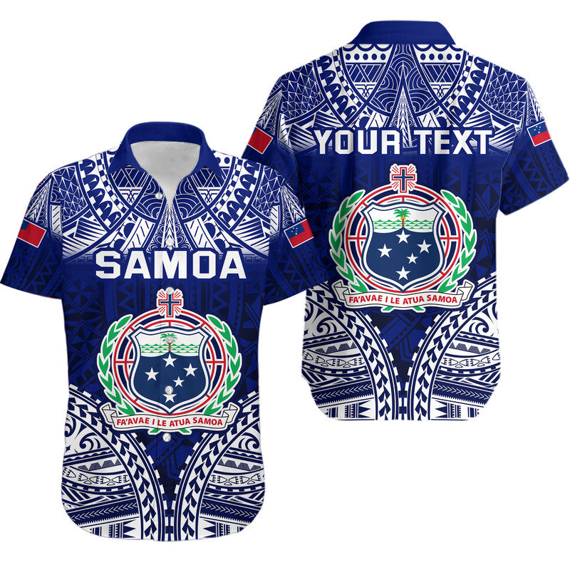 (Custom Personalised) Samoa Coat Of Arms Hawaiian Shirt Polynesian Pattern LT9 Blue - Polynesian Pride