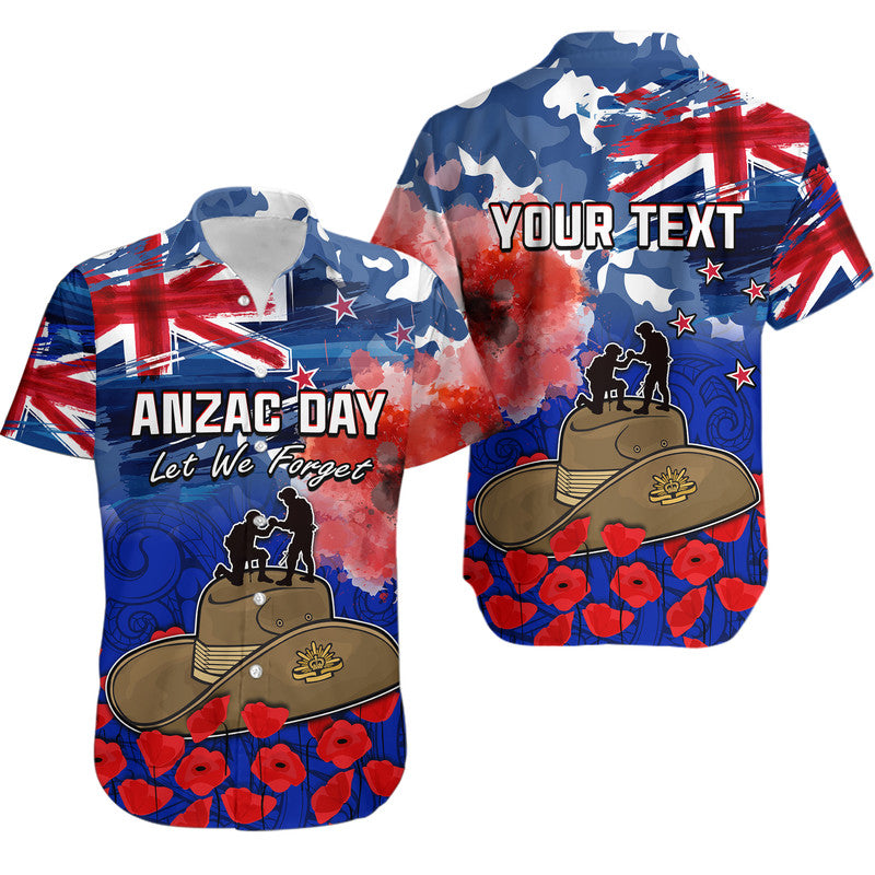 (Custom Personalised) New Zealand ANZAC Day Hawaiian Shirt Grunge Aotearoa Flag and Red Poppy LT9 Blue - Polynesian Pride