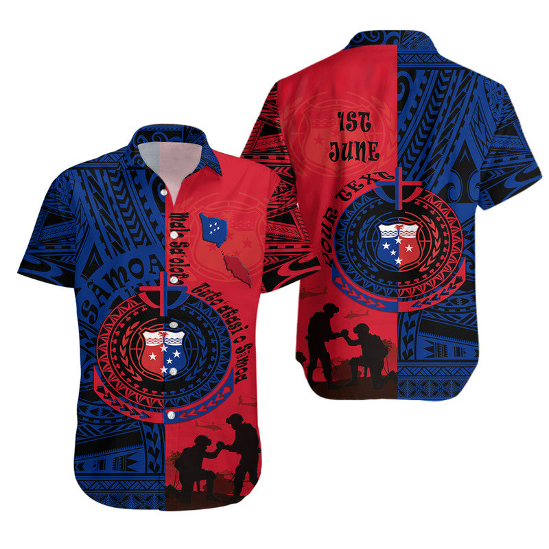 (Custom Personalised) Samoa Independence Day Hawaiian Shirt Military Polynesian Pattern LT9 Unisex Blue - Red - Polynesian Pride